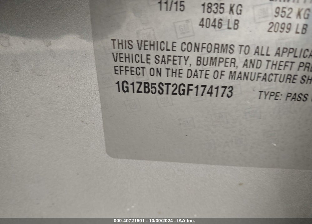 2016 CHEVROLET MALIBU LS VIN: 1G1ZB5ST2GF174173