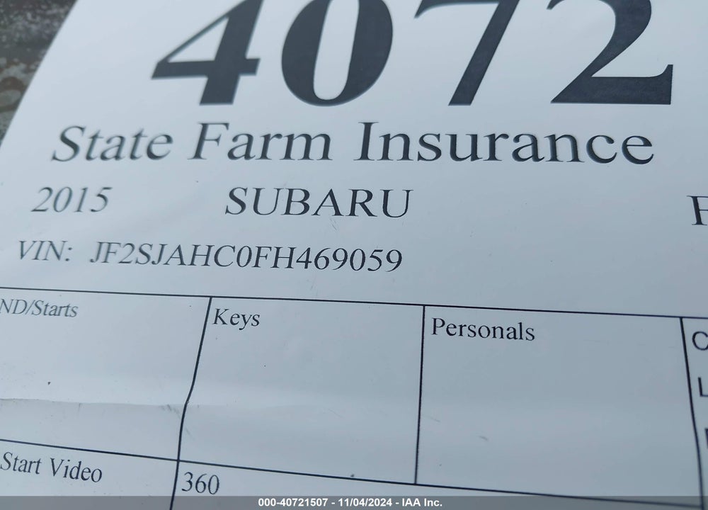 2015 SUBARU FORESTER 2.5I LIMITED VIN: JF2SJAHC0FH469059