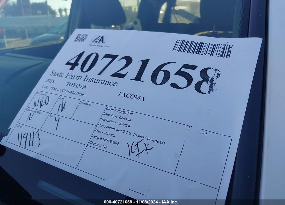 2018 TOYOTA TACOMA TRD SPORT VIN: 3TMAZ5CN4JM072896