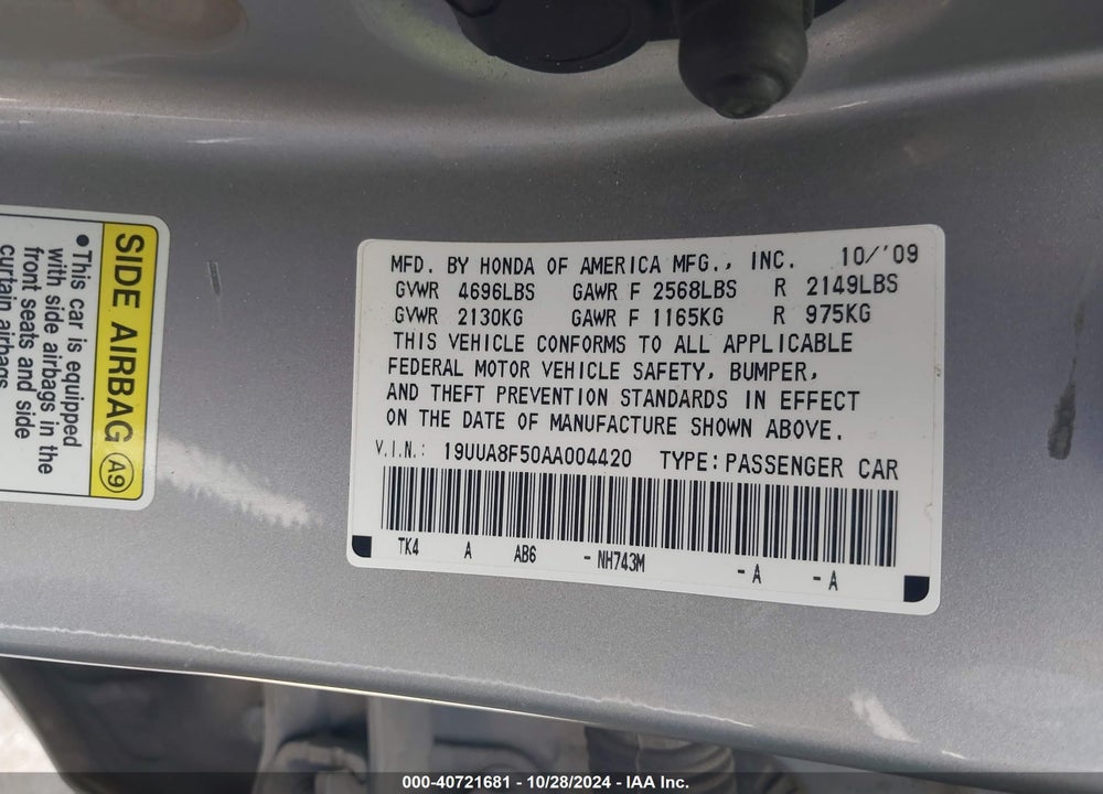 2010 ACURA TL 3.5 VIN: 19UUA8F50AA004420