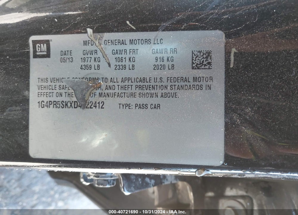 2013 BUICK VERANO CONVENIENCE GROUP VIN: 1G4PR5SKXD4222412