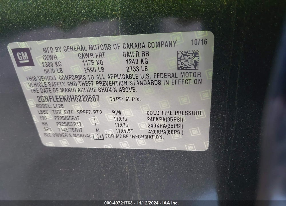 2017 CHEVROLET EQUINOX LS VIN: 2GNFLEEK6H6220567