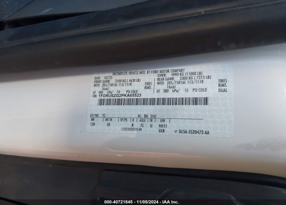 2023 FORD TRANSIT-350 CAB VIN: 1FDRU6ZG2PKA65523