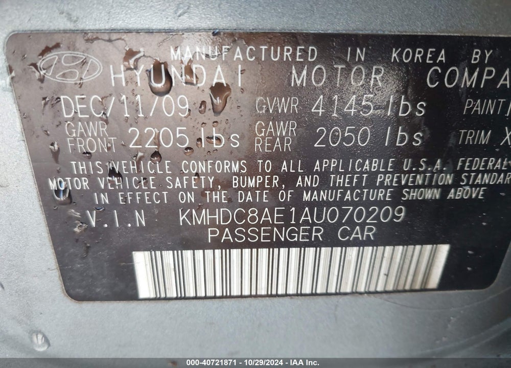 2010 HYUNDAI ELANTRA TOURING GLS VIN: KMHDC8AE1AU070209