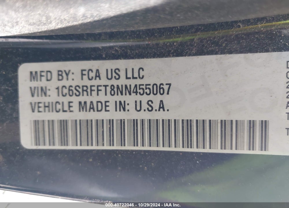 2022 RAM 1500 VIN: 1C6SRFFT8NN455067