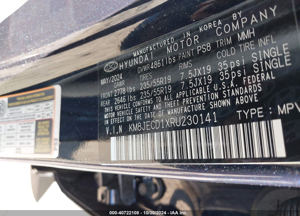 2024 HYUNDAI TUCSON HYBRID LIMITED VIN: KM8JECD1XRU230141