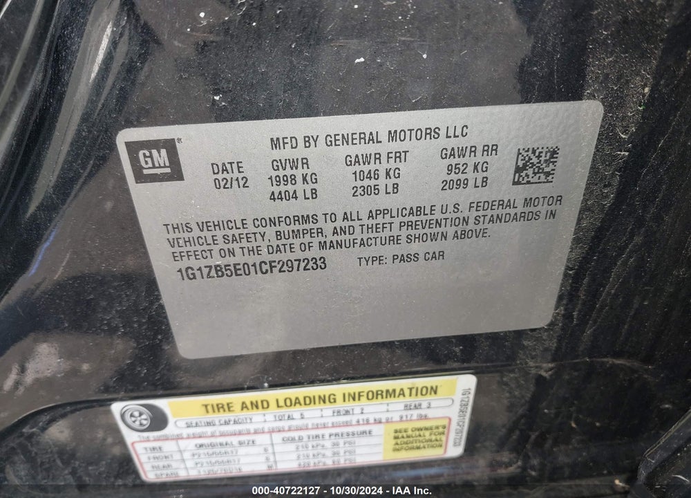 2012 CHEVROLET MALIBU LS VIN: 1G1ZB5E01CF297233