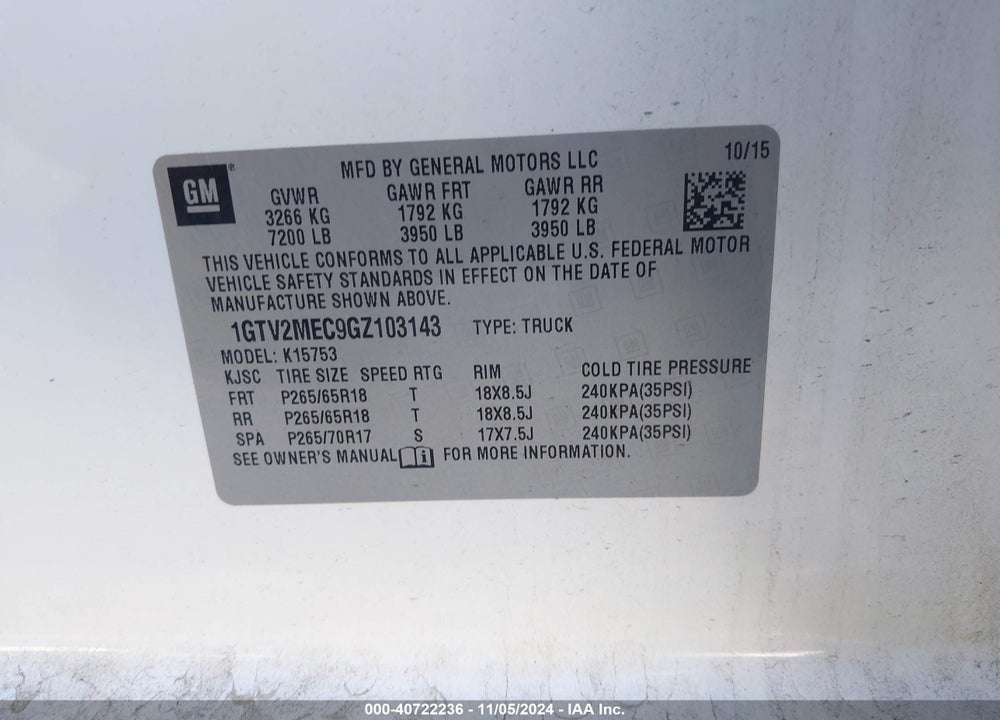2016 GMC SIERRA 1500 SLE VIN: 1GTV2MEC9GZ103143