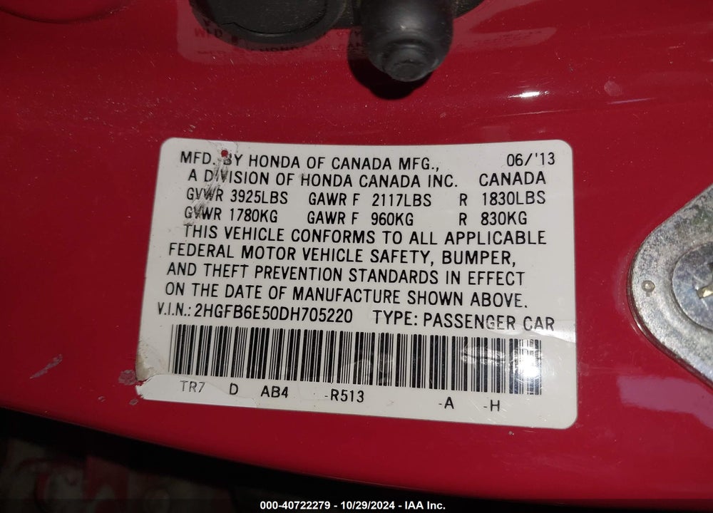 2013 HONDA CIVIC SI VIN: 2HGFB6E50DH705220