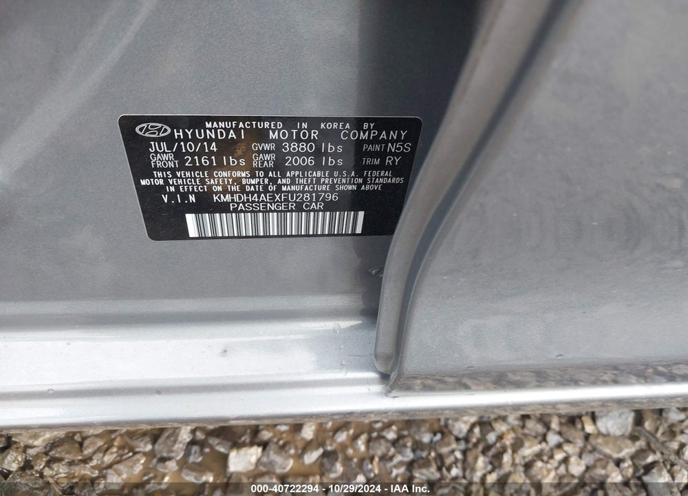 2015 HYUNDAI ELANTRA SE VIN: KMHDH4AEXFU281796