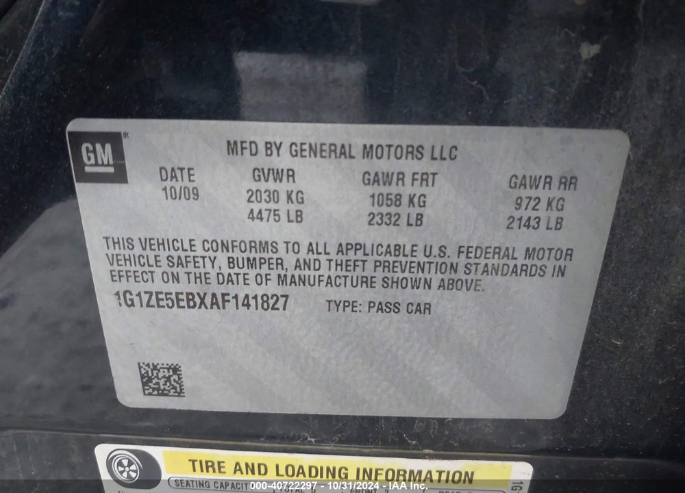 2010 CHEVROLET MALIBU LTZ VIN: 1G1ZE5EBXAF141827
