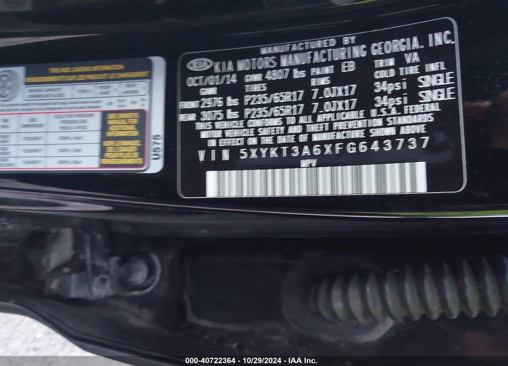 2015 KIA SORENTO LX VIN: 5XYKT3A6XFG643737