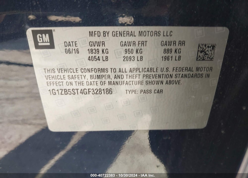 2016 CHEVROLET MALIBU LS VIN: 1G1ZB5ST4GF328186