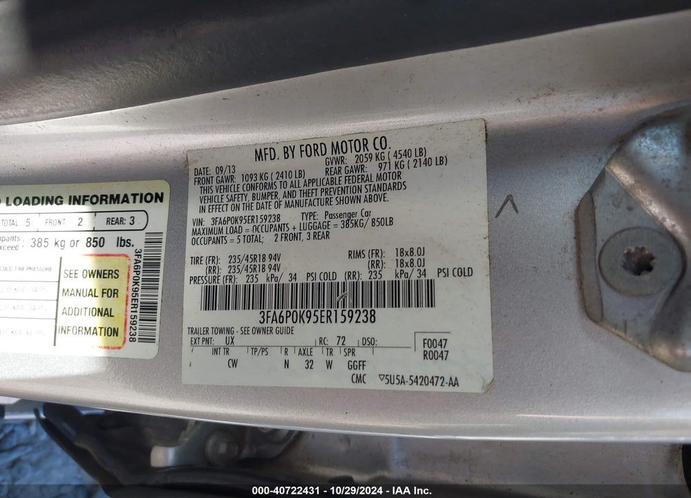 2014 FORD FUSION TITANIUM VIN: 3FA6P0K95ER159238