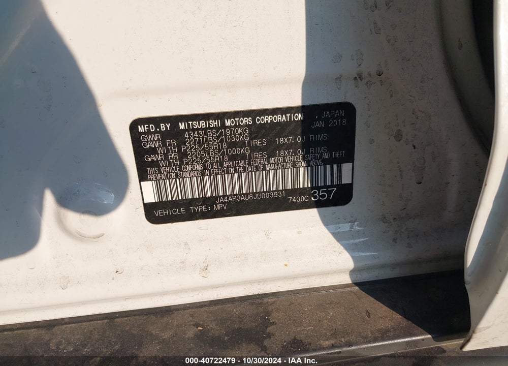 2018 MITSUBISHI OUTLANDER SPORT 2.0 ES VIN: JA4AP3AU6JU003931