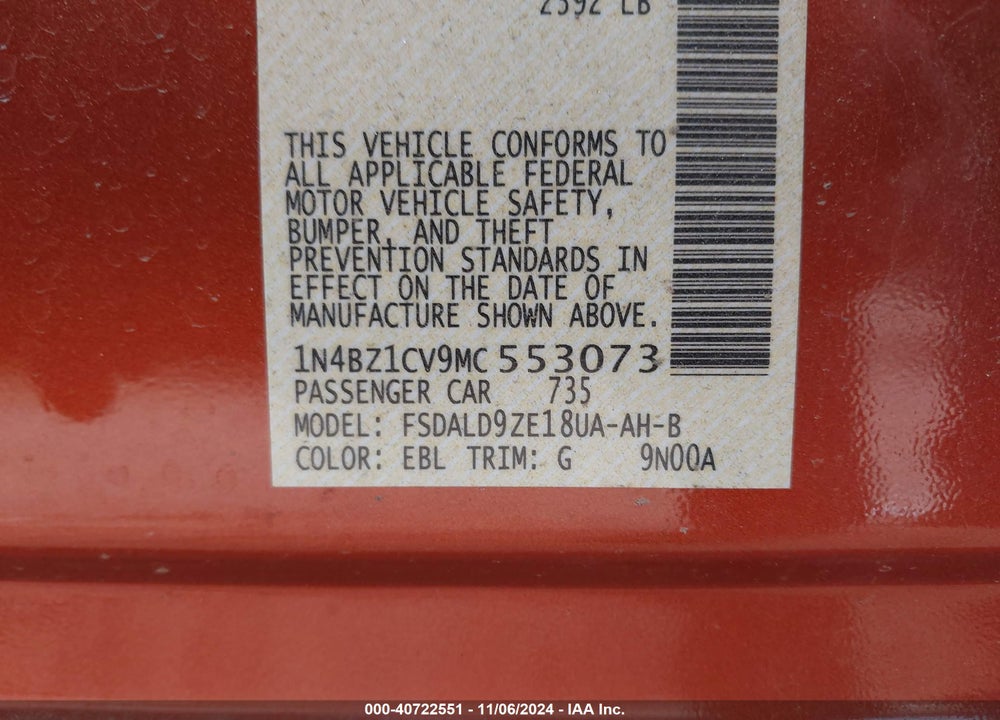 2021 NISSAN LEAF SV PLUS 62 KWH VIN: 1N4BZ1CV9MC553073