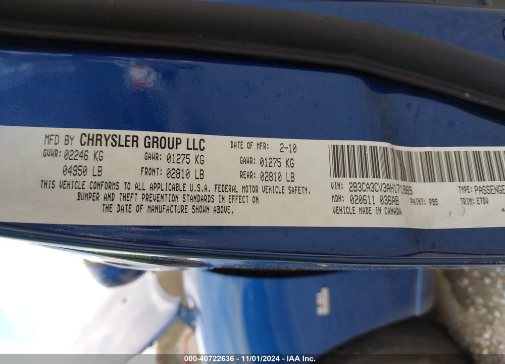 2010 DODGE CHARGER SXT VIN: 2B3CA3CV3AH171889