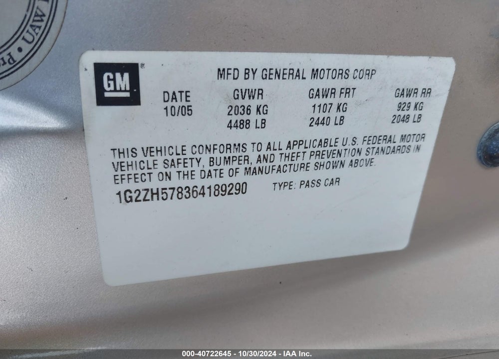 2006 PONTIAC G6 GT VIN: 1G2ZH578364189290