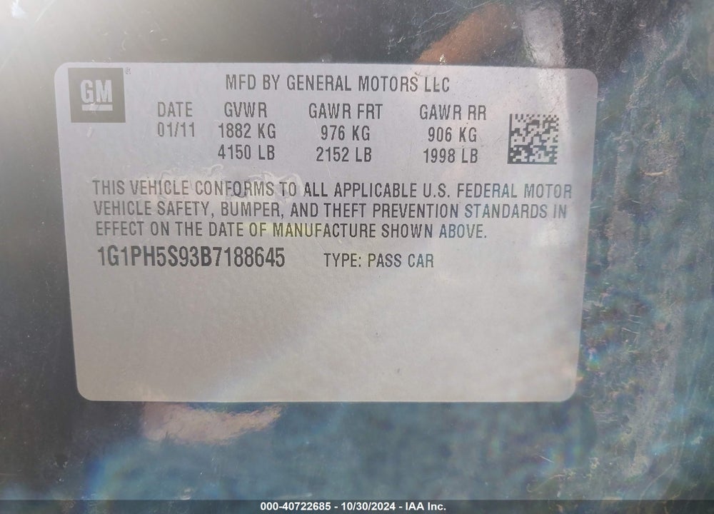 2011 CHEVROLET CRUZE LTZ VIN: 1G1PH5S93B7188645