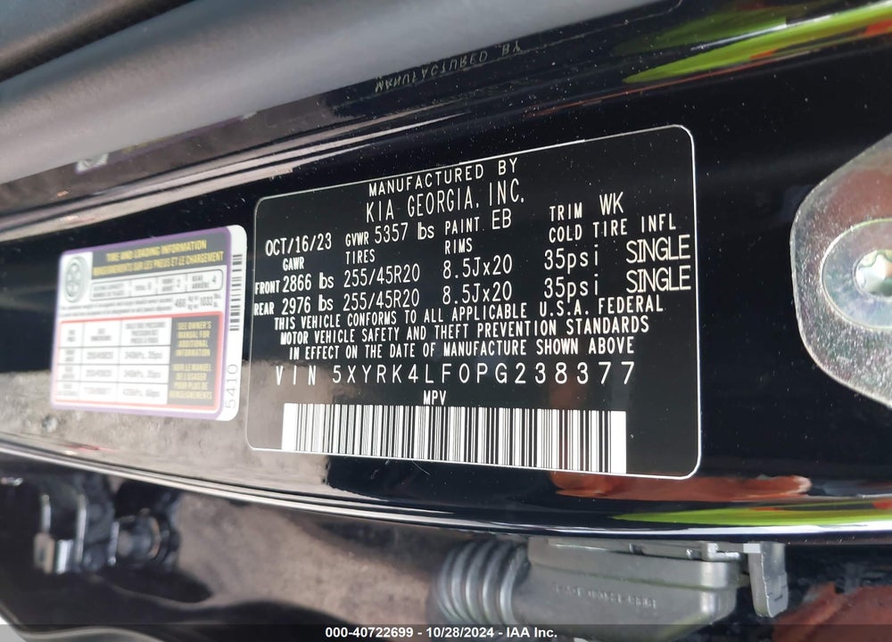 2023 KIA SORENTO SX VIN: 5XYRK4LF0PG238377