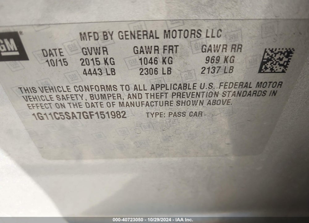 2016 CHEVROLET MALIBU LIMITED LT VIN: 1G11C5SA7GF151982