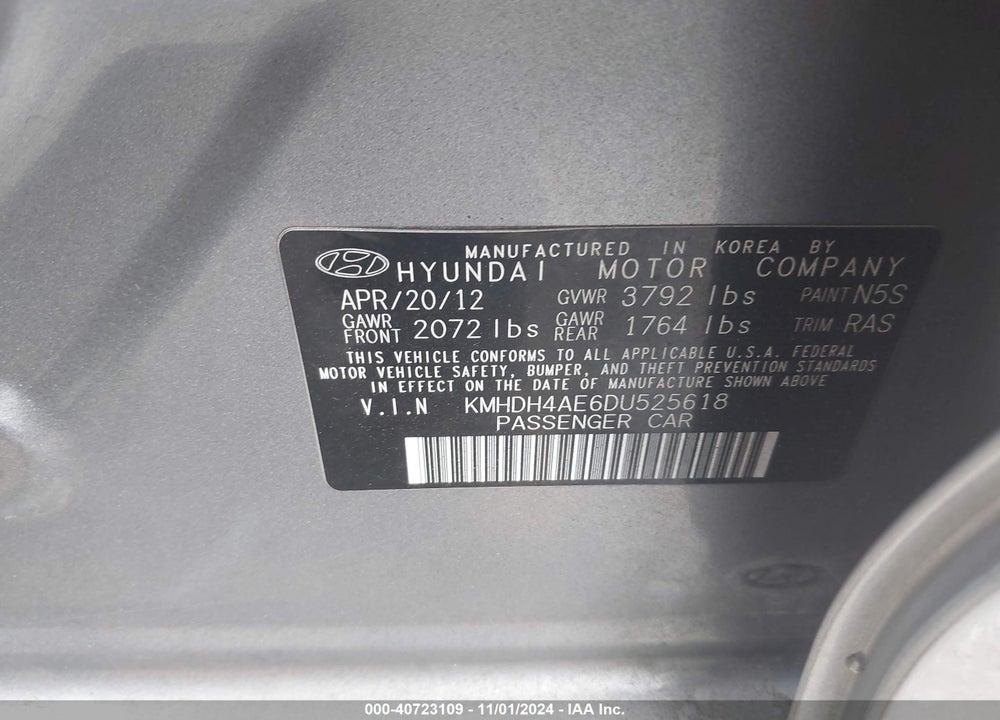 2013 HYUNDAI ELANTRA LIMITED VIN: KMHDH4AE6DU525618