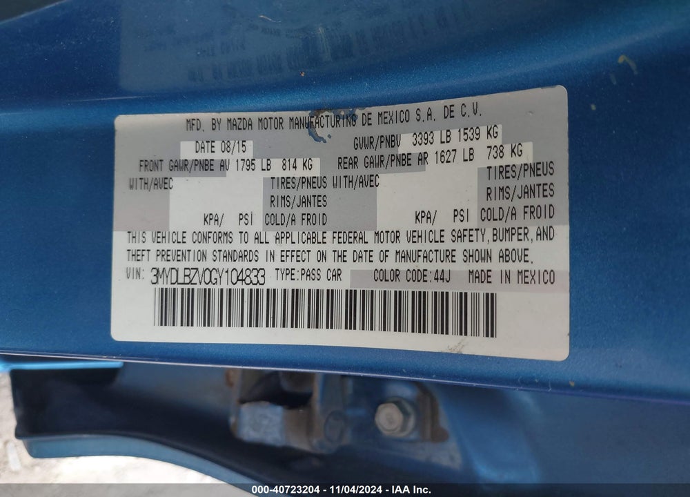 2016 SCION IA VIN: 3MYDLBZV0GY104833