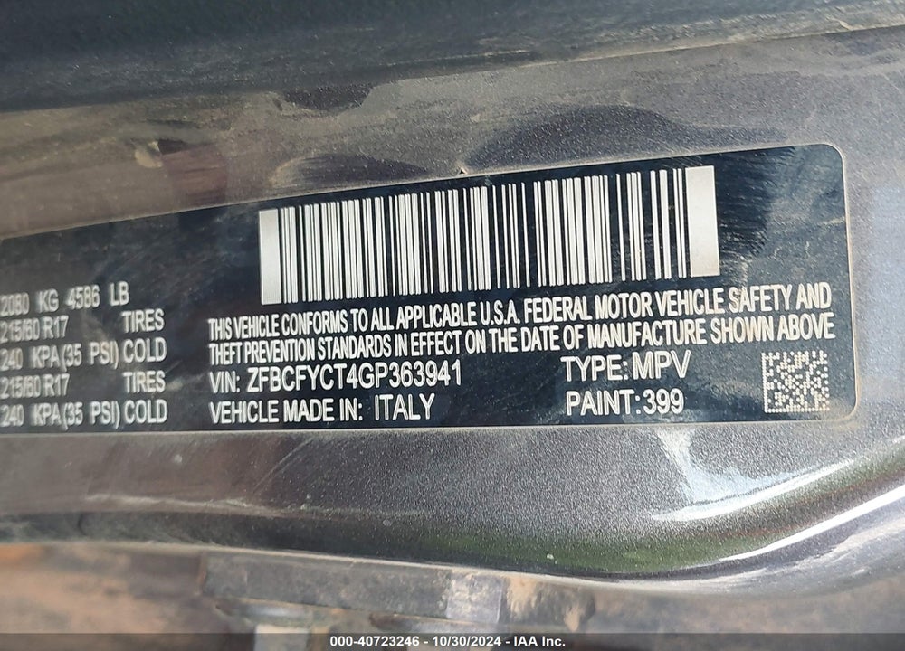 2016 FIAT 500X TREKKING VIN: ZFBCFYCT4GP363941