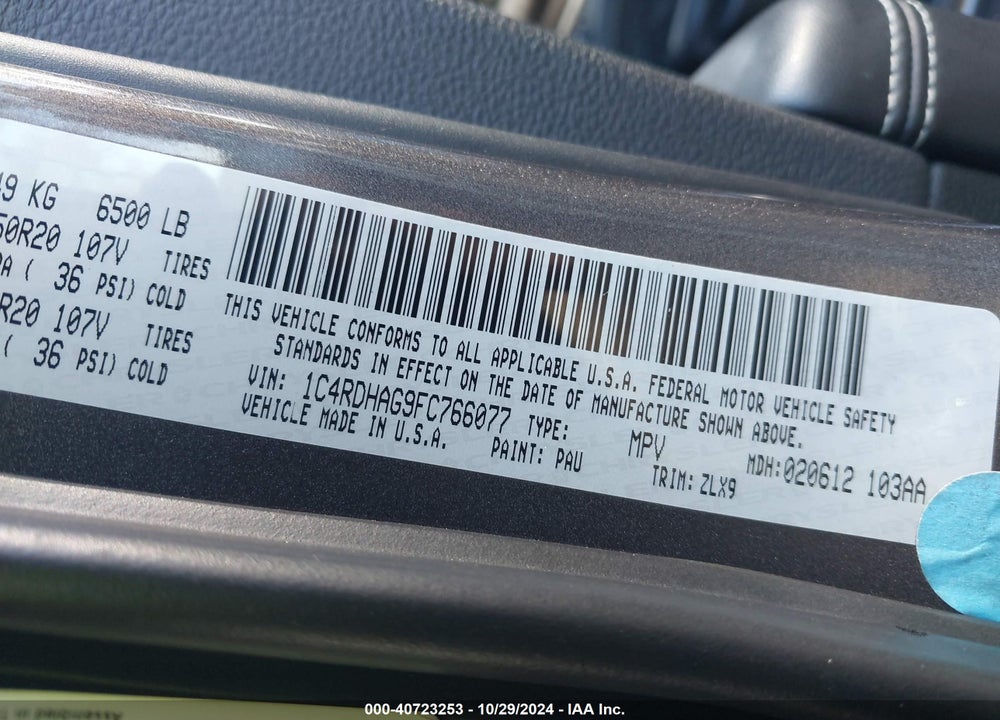 2015 DODGE DURANGO SXT VIN: 1C4RDHAG9FC766077