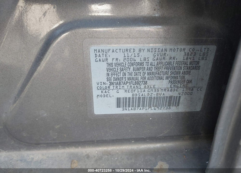 2015 NISSAN SENTRA VIN: 3N1AB7AP1FL692738
