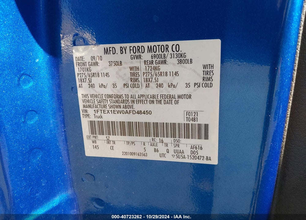 2010 FORD F-150 STX/XL VIN: 1FTEX1EW0AFD48450