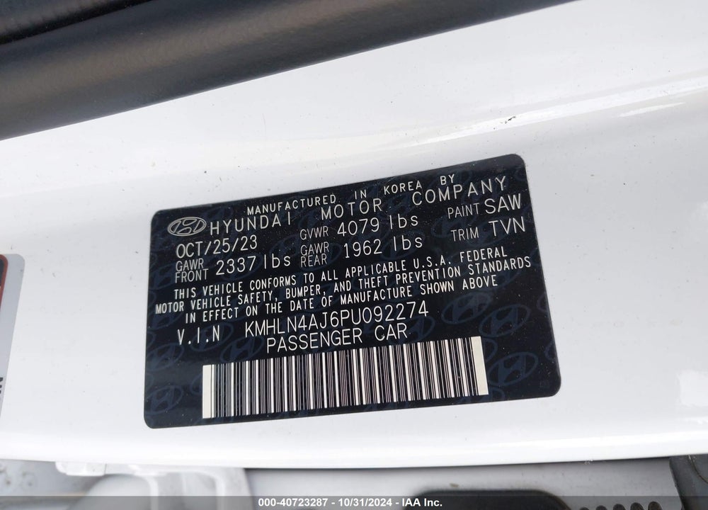2023 HYUNDAI ELANTRA HYBRID LIMITED VIN: KMHLN4AJ6PU092274