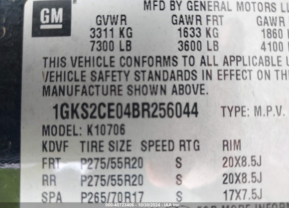 2011 GMC YUKON SLT VIN: 1GKS2CE04BR256044