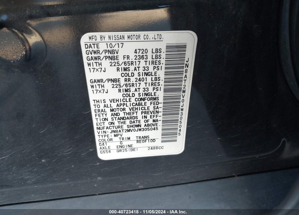 2018 NISSAN ROGUE SV VIN: JN8AT2MV0JW305045