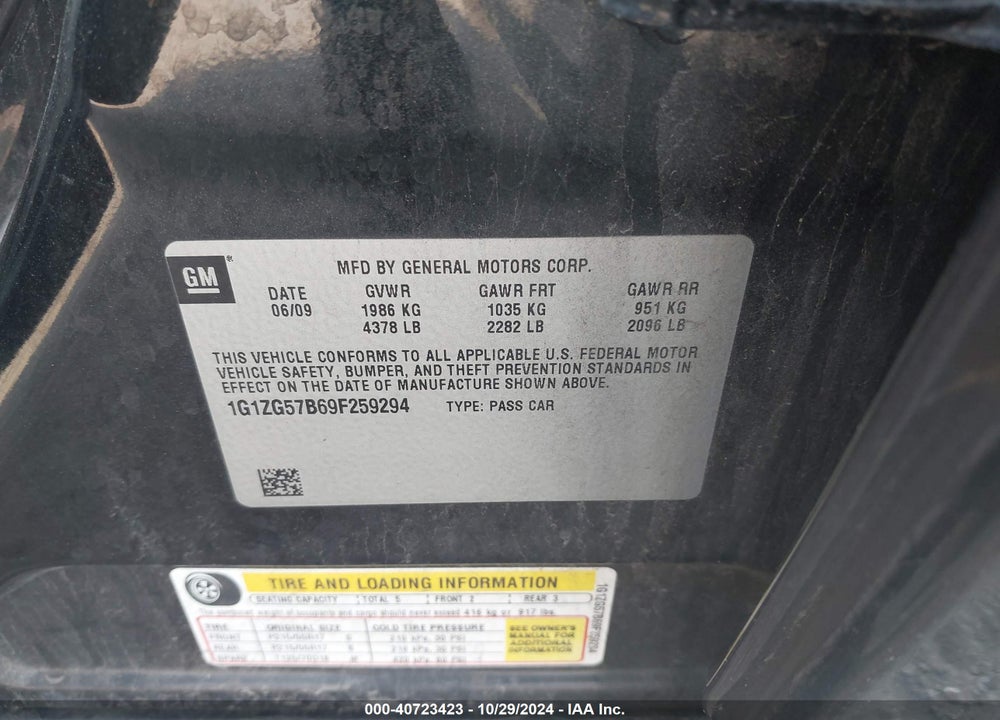 2009 CHEVROLET MALIBU LS VIN: 1G1ZG57B69F259294