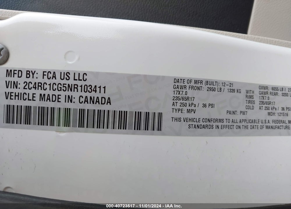 2022 CHRYSLER VOYAGER LX VIN: 2C4RC1CG5NR103411