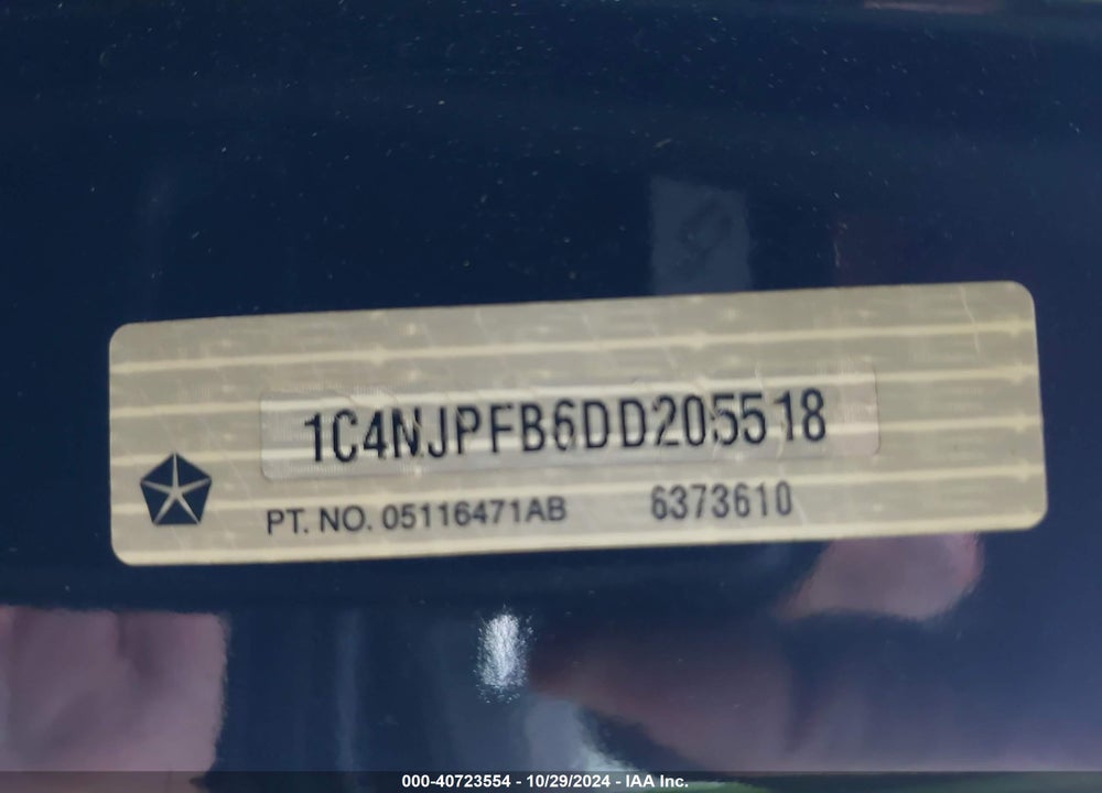2013 JEEP PATRIOT LATITUDE VIN: 1C4NJPFB6DD205518