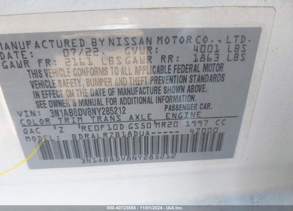 2022 NISSAN SENTRA SR XTRONIC CVT VIN: 3N1AB8DV8NY285212