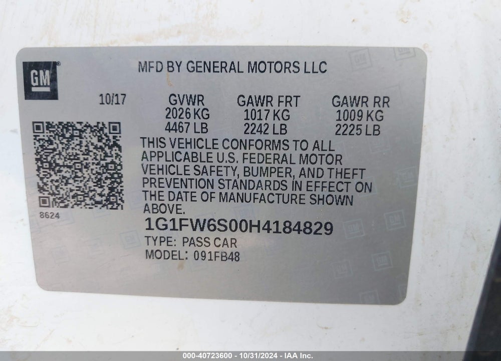 2017 CHEVROLET BOLT EV LT VIN: 1G1FW6S00H4184829