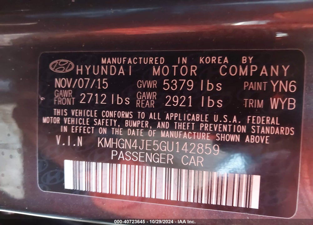 2016 HYUNDAI GENESIS 3.8 VIN: KMHGN4JE5GU142859