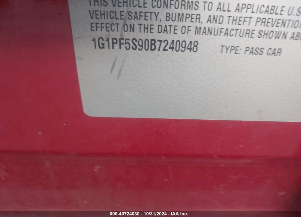 2011 CHEVROLET CRUZE 1LT VIN: 1G1PF5S90B7240948