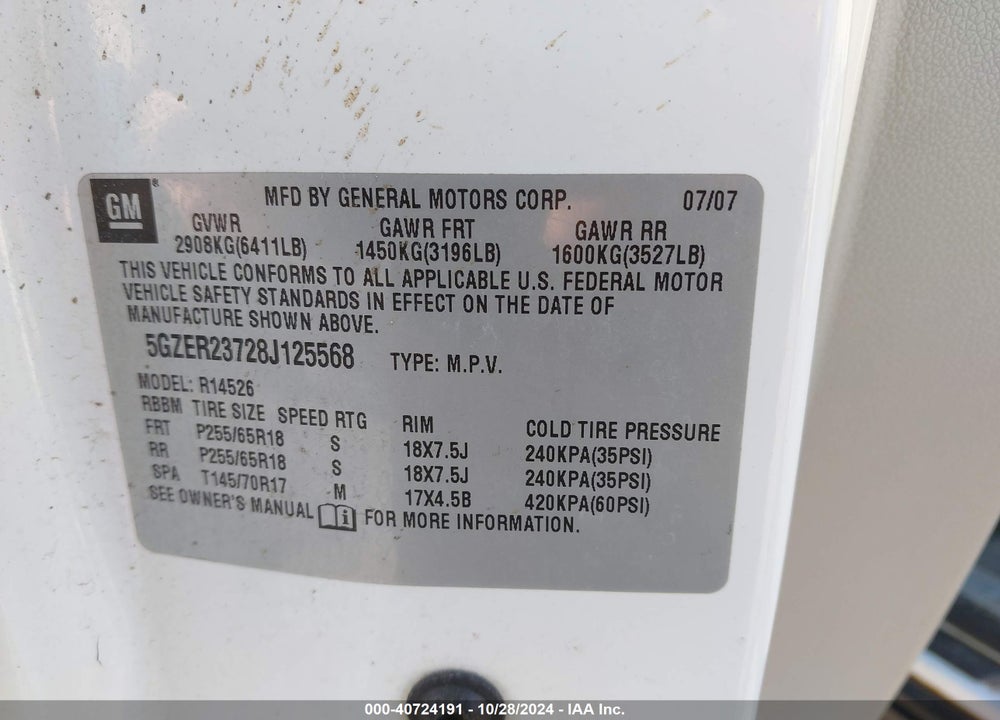 2008 SATURN OUTLOOK XR VIN: 5GZER23728J125568