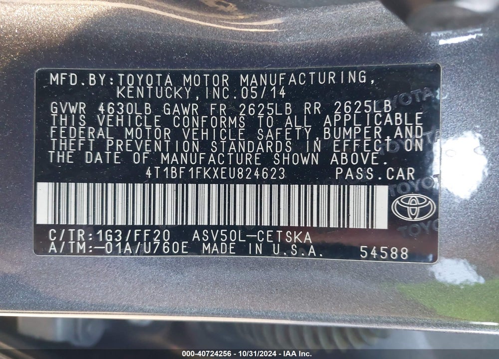 2014 TOYOTA CAMRY SE VIN: 4T1BF1FKXEU824623
