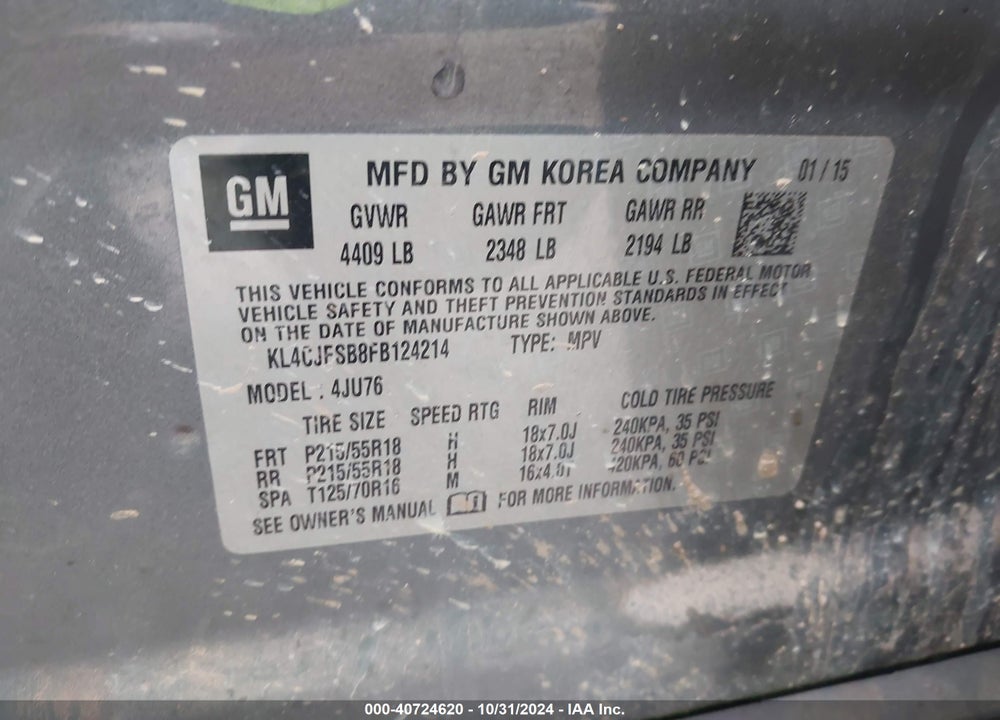 2015 BUICK ENCORE CONVENIENCE VIN: KL4CJFSB8FB124214