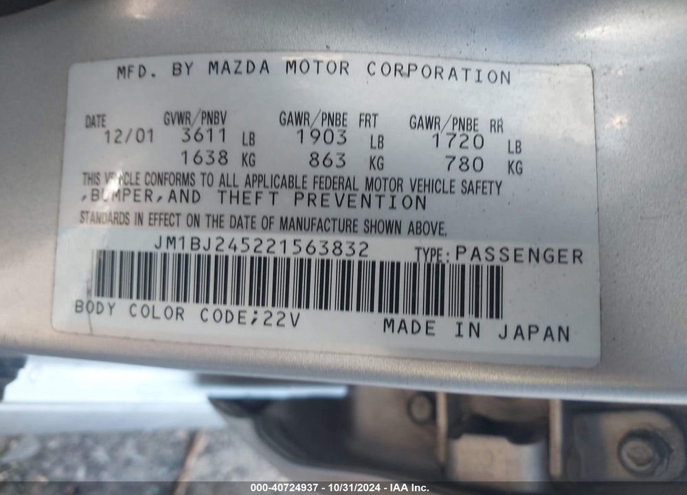 2002 MAZDA PROTEGE5 VIN: JM1BJ245221563832