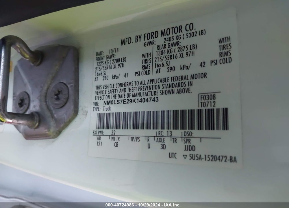 2019 FORD TRANSIT CONNECT XL VIN: NM0LS7E29K1404743