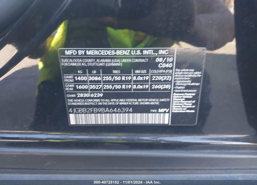 2011 MERCEDES-BENZ ML 350 BLUETEC 4MATIC VIN: 4JGBB2FB9BA646394