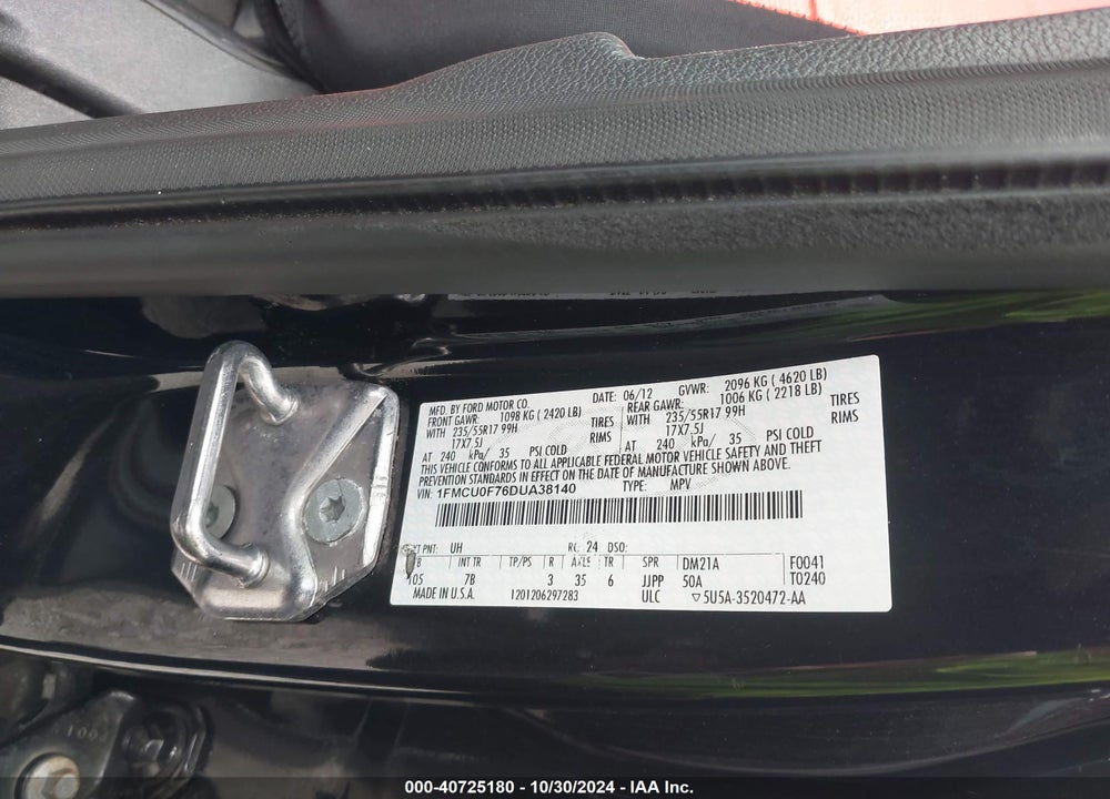 2013 FORD ESCAPE S VIN: 1FMCU0F76DUA38140