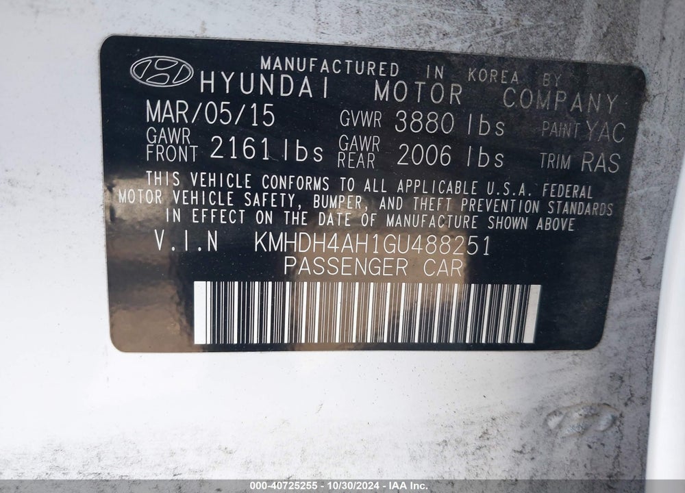 2016 HYUNDAI ELANTRA SPORT VIN: KMHDH4AH1GU488251