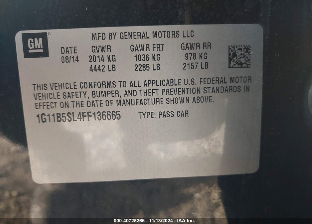 2015 CHEVROLET MALIBU LS VIN: 1G11B5SL4FF136665